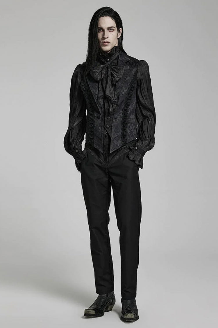 Black Lapel Collar Multi-layer Floral Print Ruffle Lace Mens Gothic Vest - Product - 4