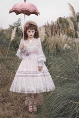 Light Purple Long Sleeves Ruffle Bowknot Lace Sweet Plus Size Elegant Lolita Dress - Product - 6