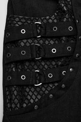Black Stitching Lace-Up Mesh Men's Gothic Flared Pants - Product - 6