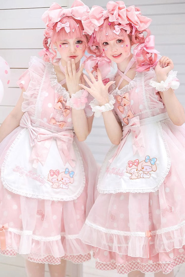 Pink Short Sleeves Melody Print Ruffle Bowknot Alice Sweet Lolita Dress - Product - 3
