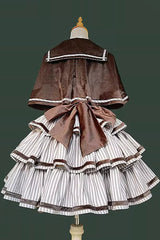 [From the Other Side] Sleeveless Triple-Layered Vertical Stripes Print Print Ruffle Bowknot Sweet College Style Lolita Jsk Dress - Product - 3