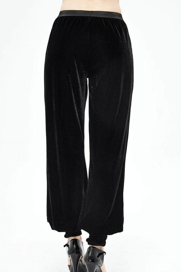 Black Gothic Front Decals Split Splice Mesh Velvet Women's Pants - Product - 5
