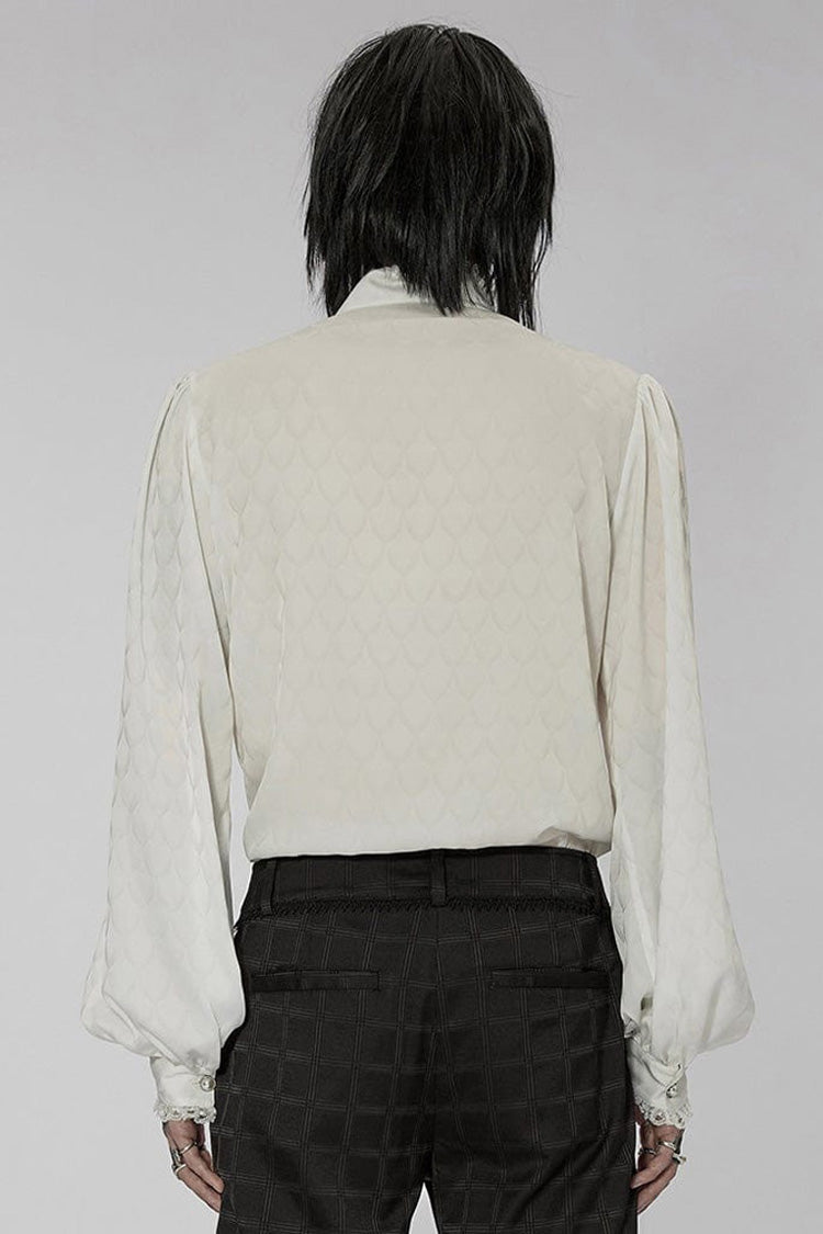White Punk Turtleneck Dragon Scale Jacquard Long Lantern Sleeves Lace Edge Men's Shirt - Product - 3