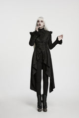 Black Stand Collar Sleeveless Jacquard Cut-Out Lace-Up Asymmetric Women's Gothic Elegant Vest - Product - 6
