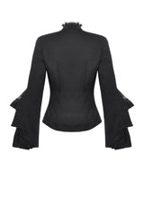 Black Lace Stand Collar Multi-Layered Ruffled Long Flared Sleeves Women's Gothic Blouse - Product - 15