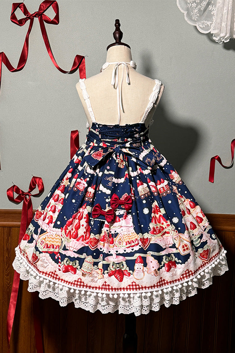 Mint Strawberry Dessert Print High Waisted Ruffle Bowknot Sweet Lolita JSK Dress 4 Colors - Product - 15
