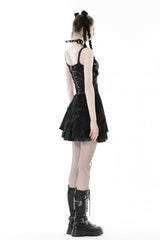 Black Cross Spider Mesh Buckled Zippered Women's Punk Slip Dress - Product - 10