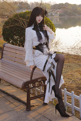 White [Star Gate] Jacquard Embroidery Bowknot Irregular Sweet Elegant Princess Lolita Skirt - Product - 3