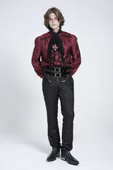 Black Double Buckles High Waisted Embroidery Men's Gothic Suit Pants - Product - 9
