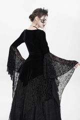 Black Long Sleeves Lace-Up Beaded Pleated Women's Gothic Blouse - Product - 3