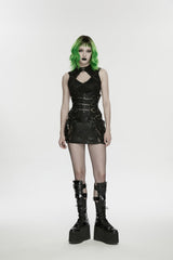 Black Lace-Up Slim Fit Studded Zippered Chain-Decorated Women's Punk Luxurious Cool Underbust Corset - Product - 5