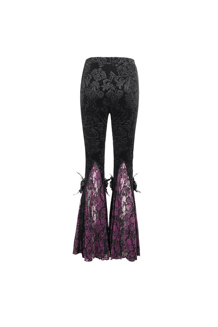 Black/Purple Printed Lace Embroidered Women's Gothic Flared Pants - Product - 10