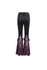 Black/Purple Printed Lace Embroidered Women's Gothic Flared Pants - Product - 10