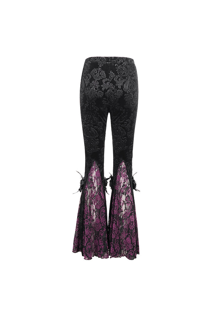 Black/Purple Printed Lace Embroidered Women's Gothic Flared Pants - Product - 10