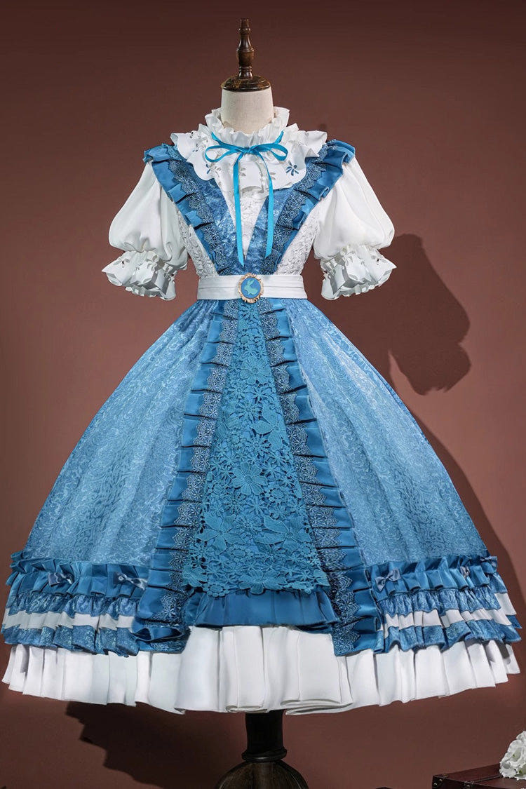 Blue [Identity V Journalist Alice in Dreams] Multi-Layered Ruffle Cardigan Bowknot Classic Cosplay Lolita Dress Set - Blue - 1