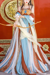 Dunhuang High Waisted Exotic Print Irregular Women's Classic Hanfu Dress Full Set 2 Colors - Orange - 1