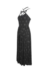 Black Print Strappy Split Womens Gothic Dress - Product - 8