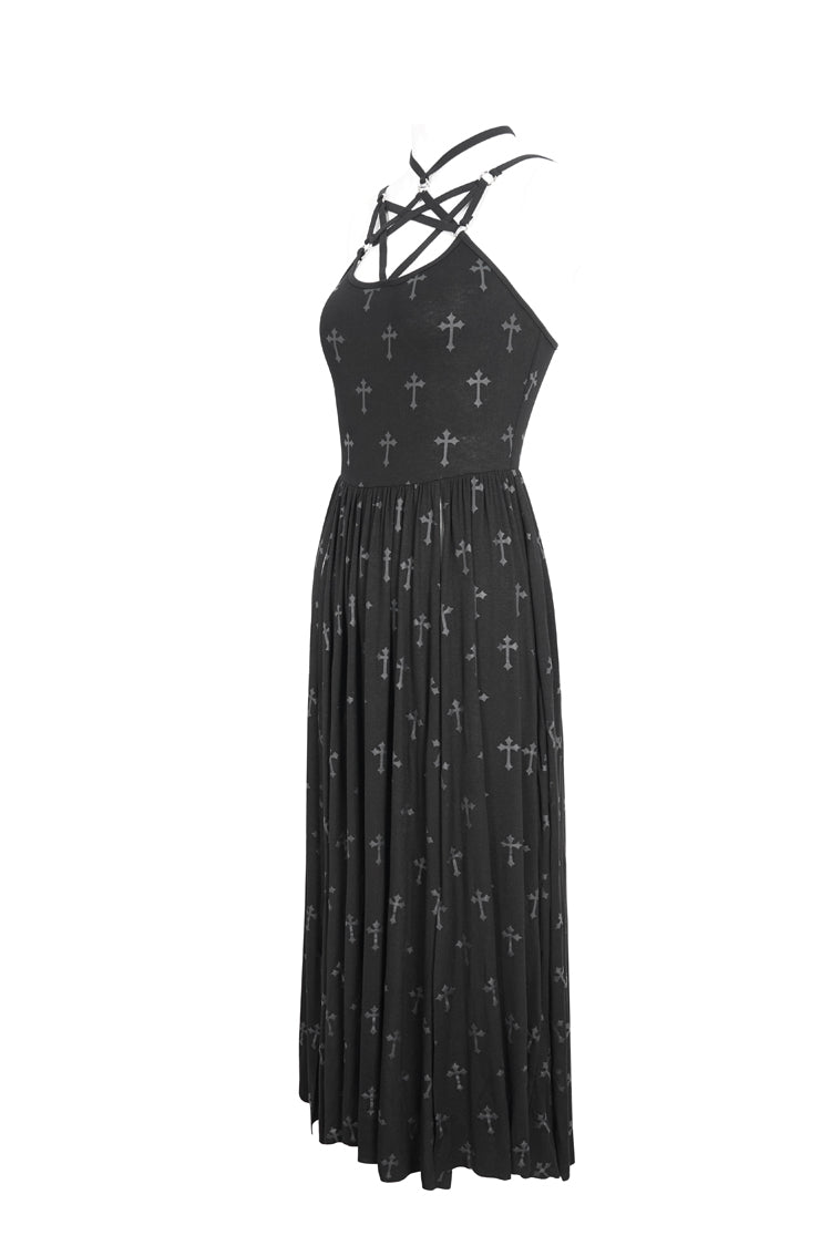 Black Print Strappy Split Womens Gothic Dress - Product - 8