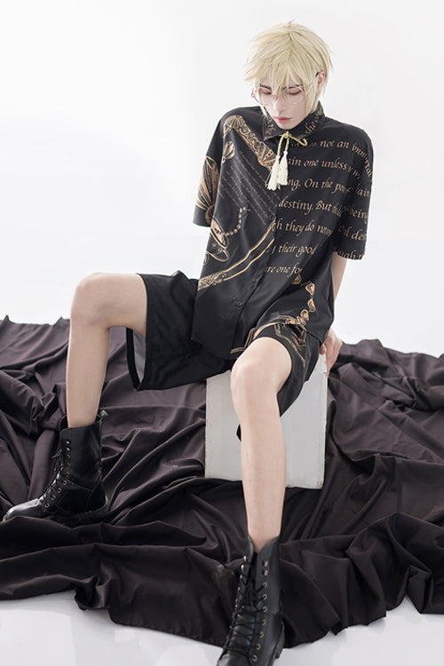 Black Handsome Little Prince Print Loose Ouji Lolita Shorts - Product - 3