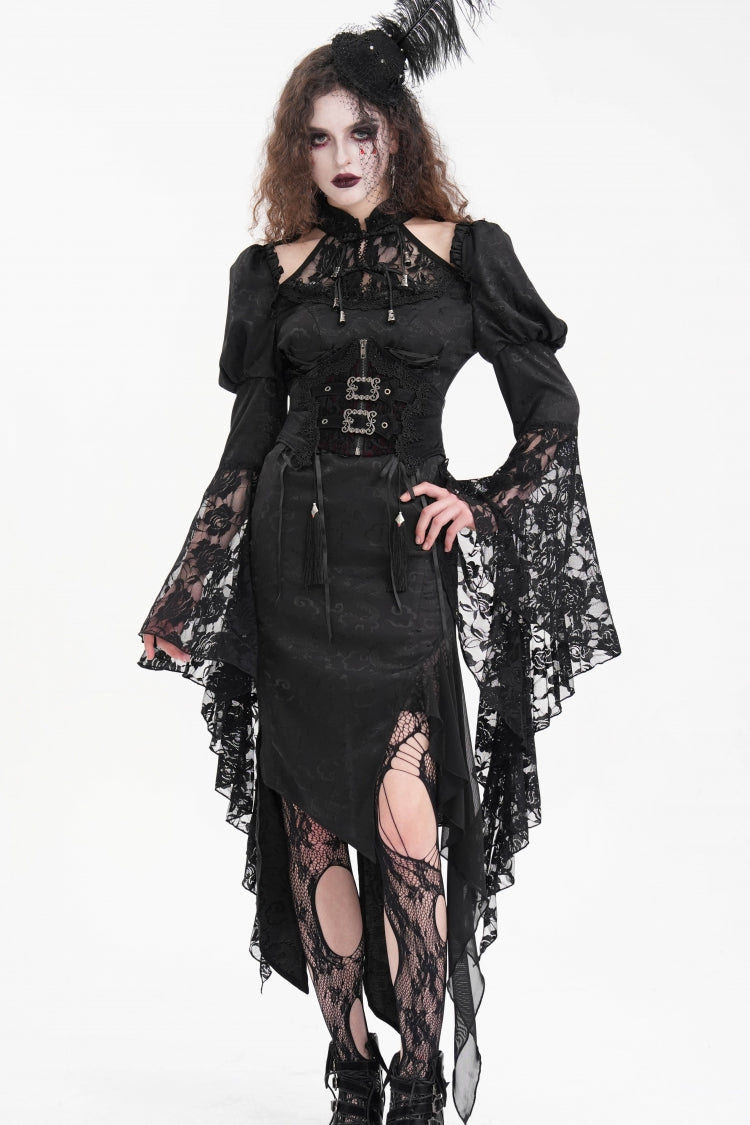 ブラック 姫袖 透かし レース 変形 レディース ゴシック ワンピース 商品画像