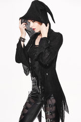 Black Vintage Hooded With Leather Details Women's Punk Jackets - Product - 2