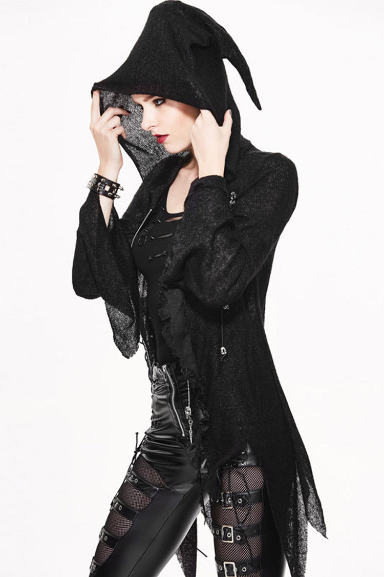 Black Vintage Hooded With Leather Details Women's Punk Jackets - Product - 2