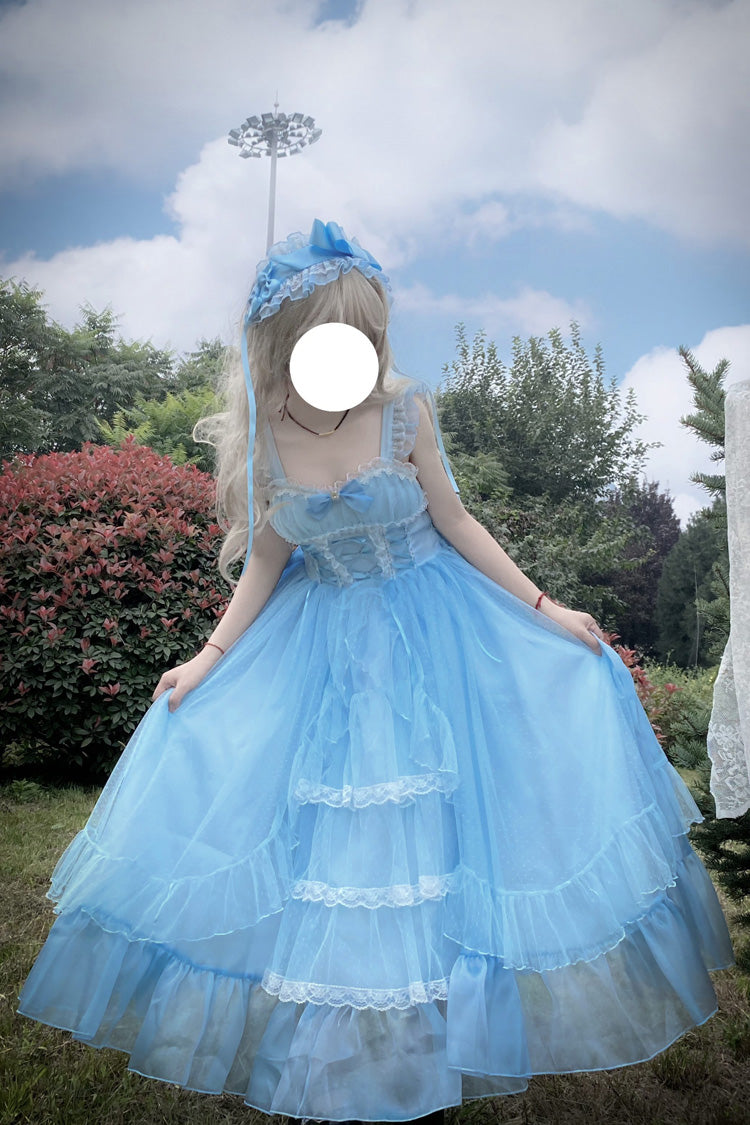 Blue [Moonlight Sonata] Ruffle Cardigan Bowknot Lace Sweet Vintage Lolita Jsk Dress - Product - 4