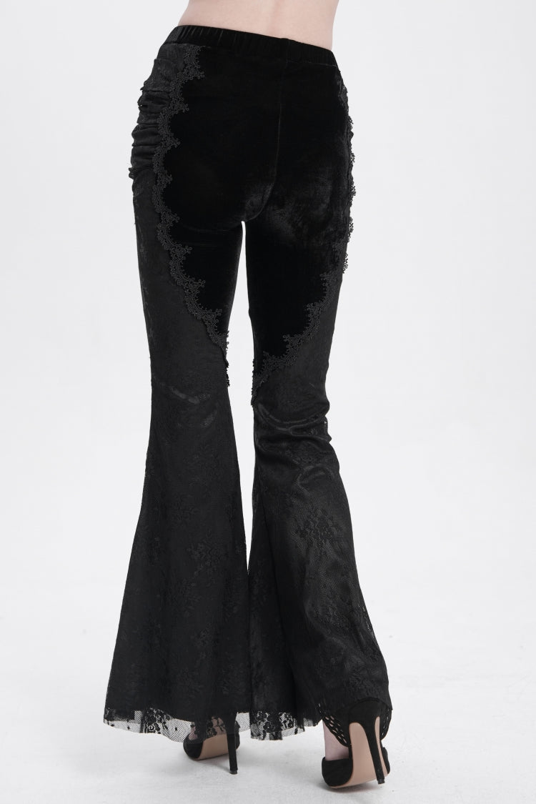 Black Floral Embroidery Stitching Lace Women's Gothic Pants - Product - 10