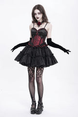Red Sleeveless Ruffle Embroidery Lace-Up Women's Gothic Tank Top - Product - 13