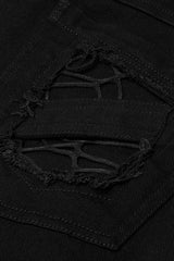 Black Metal Buckle Bandage Hollow Stitching Irregular Ripped Men's Gothic Pants - Product - 5