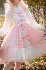 Pink Sleeveless Ruffle Cardigan Bowknot Lace Sweet Plus Size Lolita Jsk Dress - Product - 7