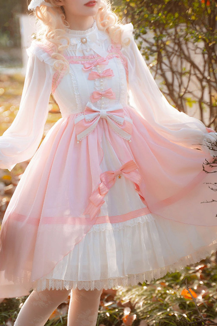 Pink Sleeveless Ruffle Cardigan Bowknot Lace Sweet Plus Size Lolita Jsk Dress - Product - 7