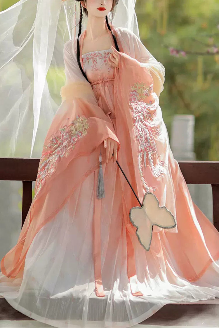 Embroidery Women's Sweet Chinese Style Hanfu Dress Full Set 2 Colors - Pink - 1