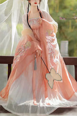 Embroidery Women's Sweet Chinese Style Hanfu Dress Full Set 2 Colors - Pink - 1