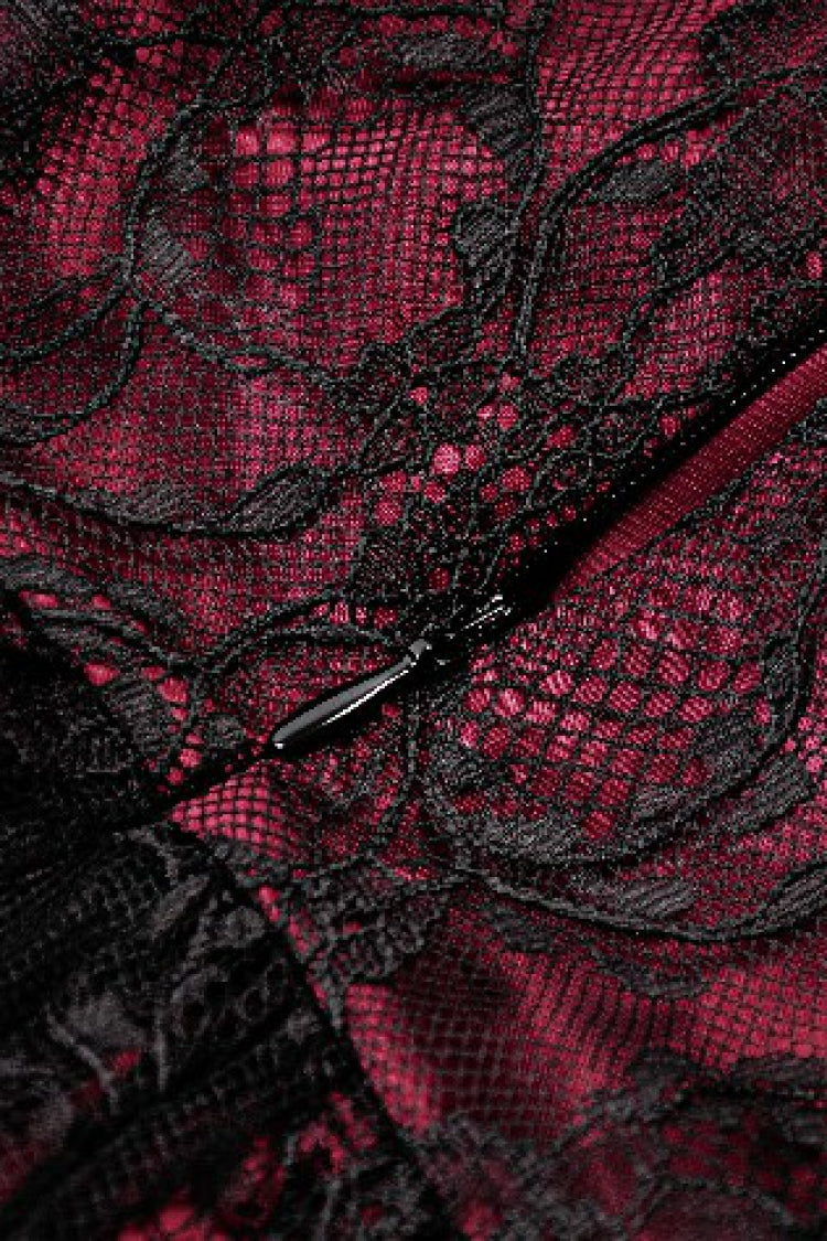 Black/Red Star Square-cut Collar Short Sleeves Lace Women's Gothic Priness Dress Graduation Dress - Product - 19