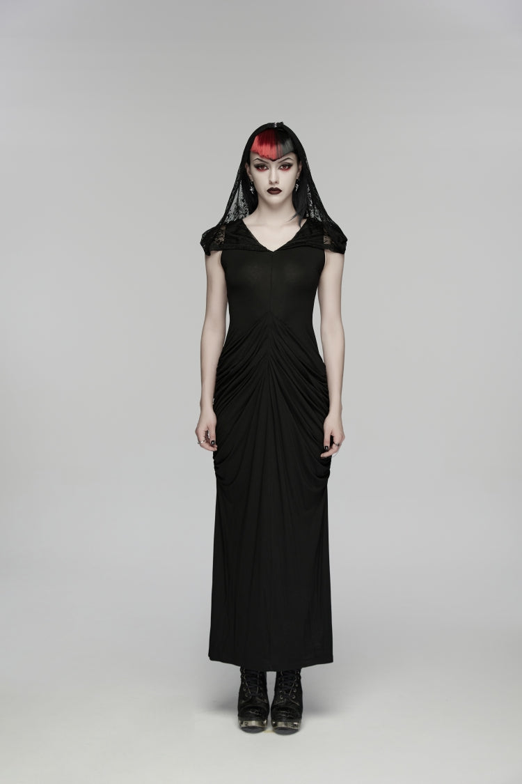 Black V Collar Short Puff Sleeves Hanayome Cut-Out Lace Pleated Women's Gothic Wedding Dress - Product - 2