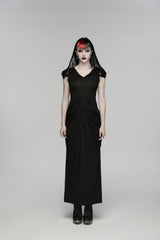 Black V Collar Short Puff Sleeves Hanayome Cut-Out Lace Pleated Women's Gothic Wedding Dress - Product - 2