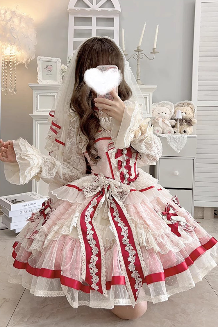 Pink [Moonstone] Sleeveless Ruffle Embroidery Bowknot Lace Fishbone Sweet Princess Lolita Dress - Product - 13