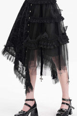 Black Jacquard Cut-Out Lace Asymmetric Pleated Women's Gothic Luxurious Skirt - Product - 12