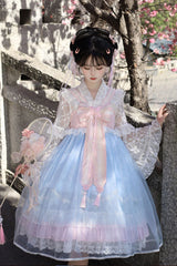 [Peach Blossoms in Spring Fields] Sleeveless Ruffle Bowknot Lace Sweet Chinese Style Lolita Jsk Dress 3 Colors - Product - 2