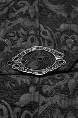 Black Fuax Fur Collar Long Sleeves Jacquard Zipper Men's Gothic Coat - Product - 8