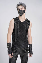 Black Sleeveless Eyelet Strap Distressed Men's Gothic Vest - Product - 2