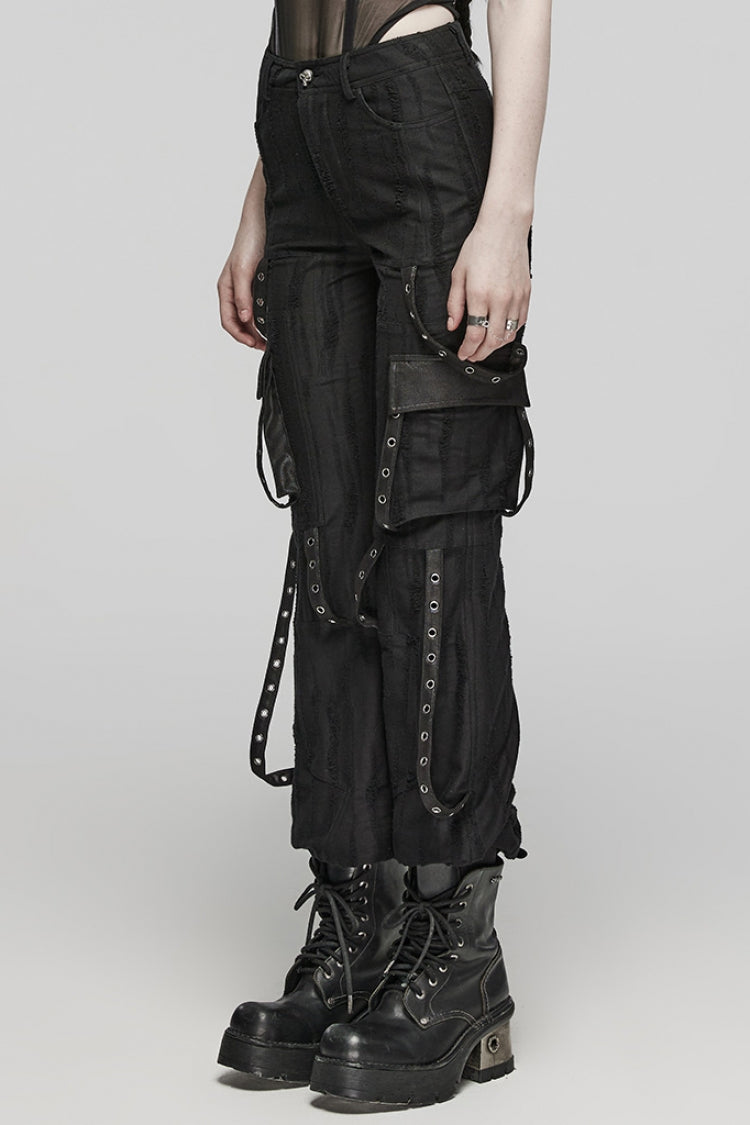 Black Eyelet Pocket Knitted Women's Steampunk Loose Pants - Product - 2