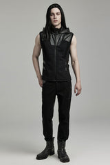 Black Stitching Hooded Men's Punk Vest - Product - 4