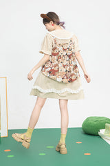 Beige Vintage Doll Collar Bear Print Fake Two Pieces Short Sleeves Sweet Lolita Dress - Product - 6