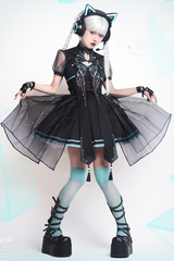 Black Sense Of Technology Butterfly Ember High Waisted Gothic Lolita JSK Dress Full Set - Product - 2