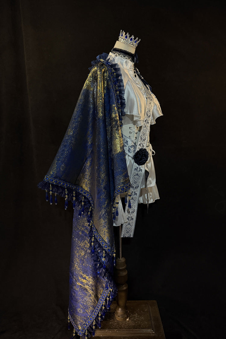 White/Blue [Royal Knight] Stand Collar Long Sleeves Gothic Vintage Cool Lolita Set - Product - 4