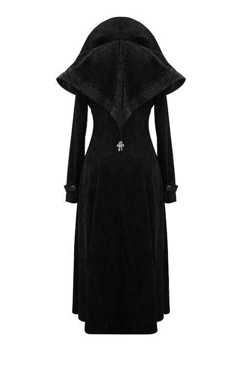 Black Hand Embroidered Big Shawl Collar Zipper Up Long Womens Gothic Coat - Product - 6