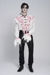 White High Collar Long Trumpet Sleeves Color-Blocked Pleated Men's Gothic Shirt - Product - 7