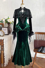 Green [Dark Forest] Ruffle Embroidery Slim Elegant Lolita Jsk Fishtail Dress - Green - 1
